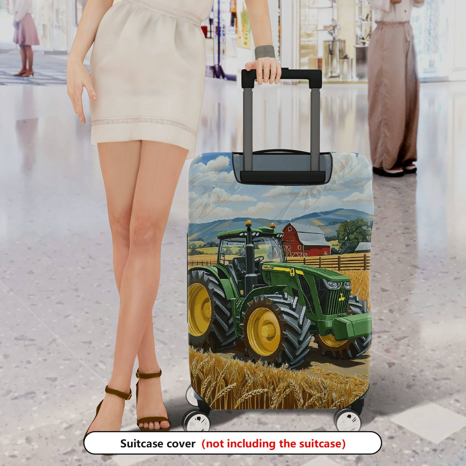 1-Piece Farm Tractor Countryside Barn Wheat Field Landscape  Suitcase Luggage Cover, Stretch Protective Sleeve