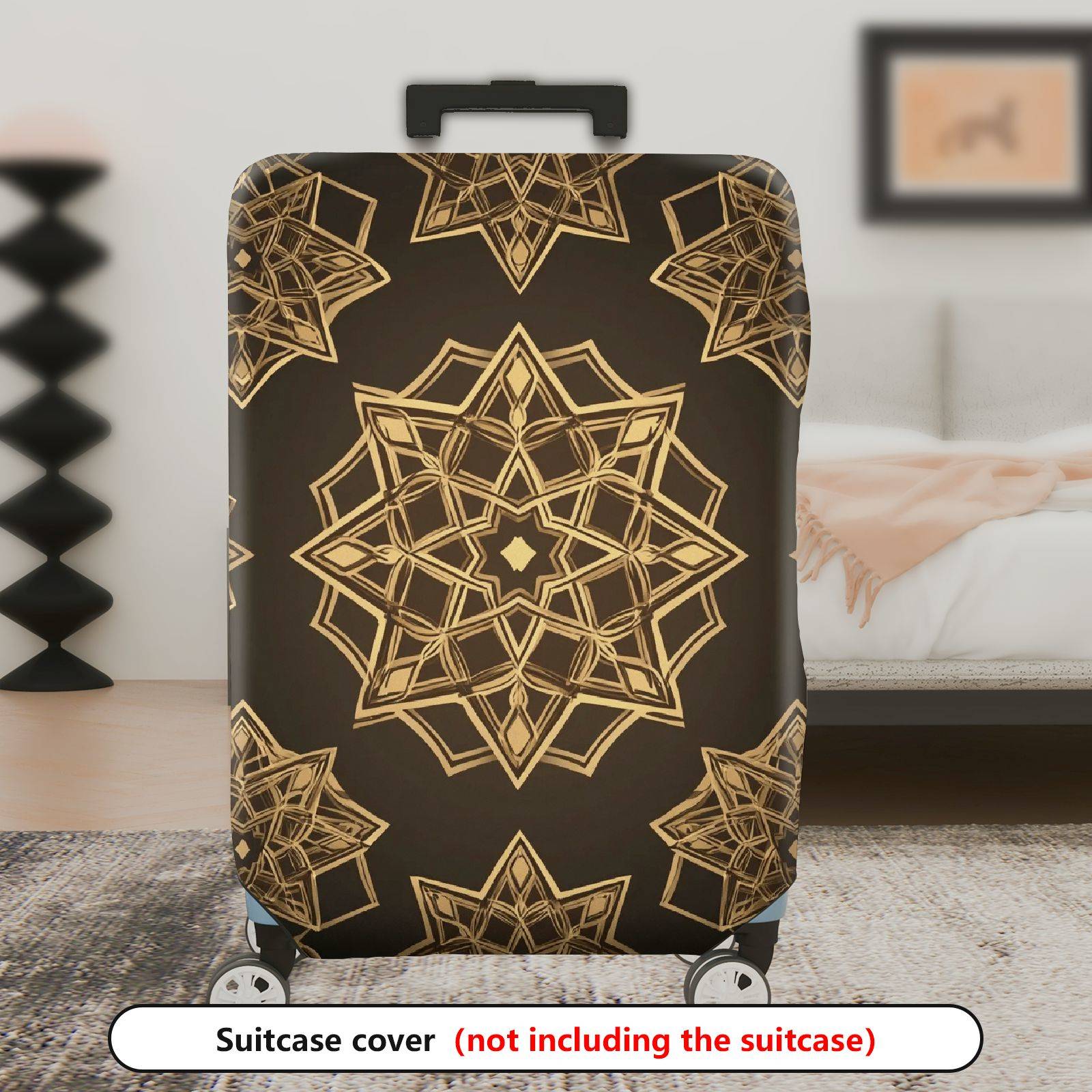1-Piece Geometric Mandala Pattern Brown Gold Stylish Elegant Travel  Suitcase Luggage Cover, Stretch Protective Sleeve