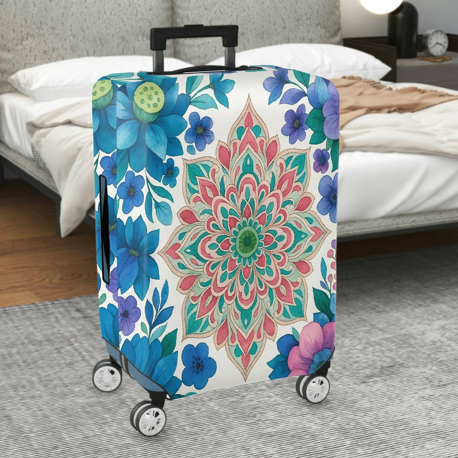 1-Piece Mandala Floral Colorful Vibrant Artistic Decorative  Suitcase Luggage Cover, Stretch Protective Sleeve