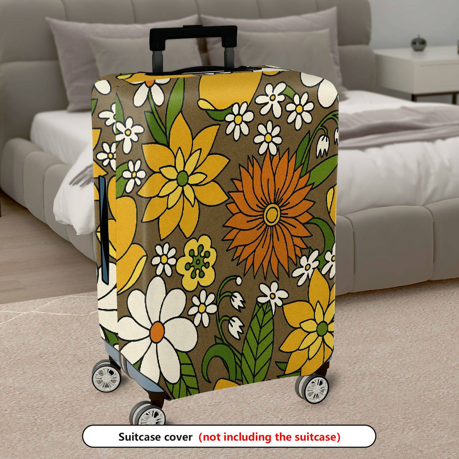 1-Piece Floral Pattern Retro Vintage Colorful Artistic Luggage  Suitcase Luggage Cover, Stretch Protective Sleeve
