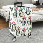 1-Piece Cute Festive Penguin Winter Holiday Christmas  Suitcase Luggage Cover, Stretch Protective Sleeve
