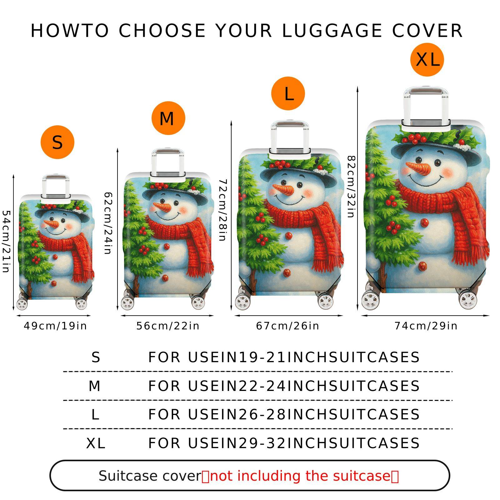 1-Piece Snowman Christmas Holiday Winter Festive  Suitcase Luggage Cover, Stretch Protective Sleeve