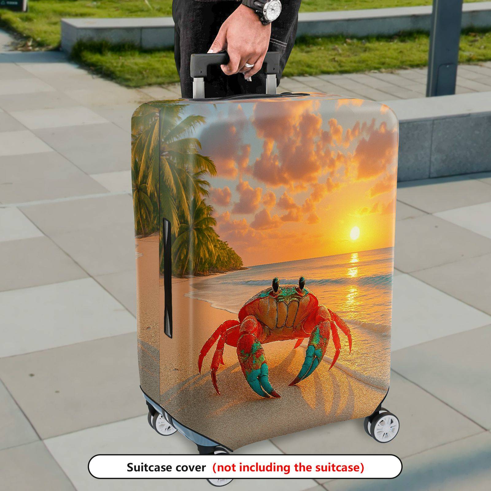 1-Piece Sunset Beach Crab Palm Ocean Holiday  Suitcase Luggage Cover, Stretch Protective Sleeve