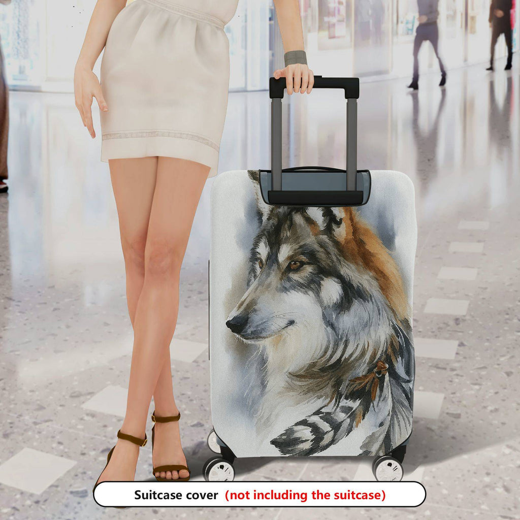 1-Piece Artistic Wolf Feather Pattern  Suitcase Luggage Cover, Stretch Protective Sleeve