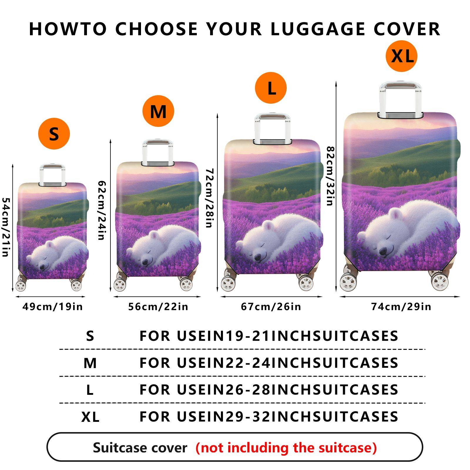 1-Piece Lavender Bear Sunset Field Landscape  Suitcase Luggage Cover, Stretch Protective Sleeve