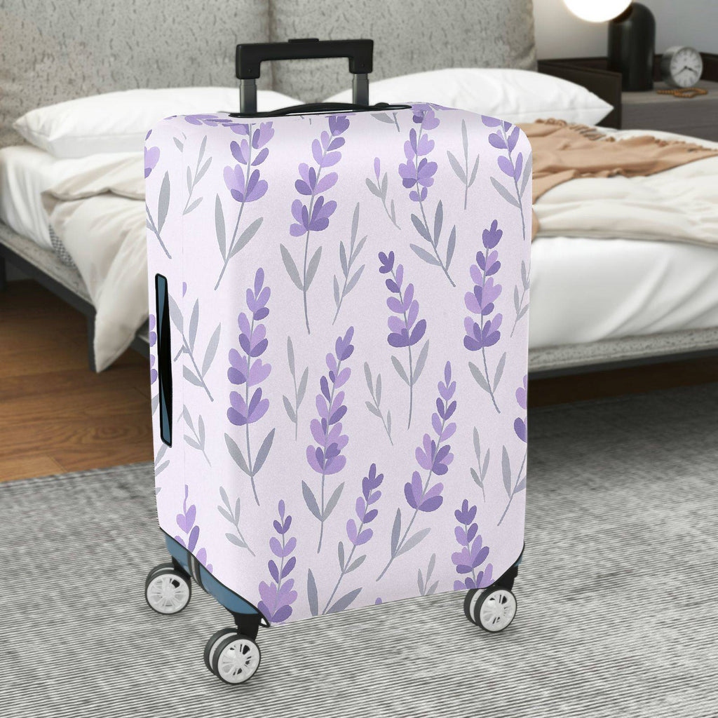 1-Piece Floral Lavender Leaf Pastel Chic Minimalist  Suitcase Luggage Cover, Stretch Protective Sleeve