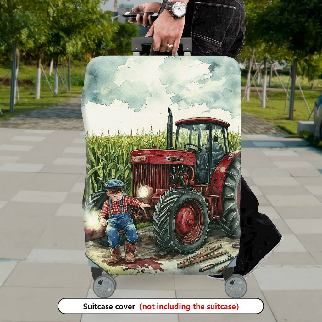1-Piece Rustic Farm Tractor Countryside Landscape Harvest  Suitcase Luggage Cover, Stretch Protective Sleeve