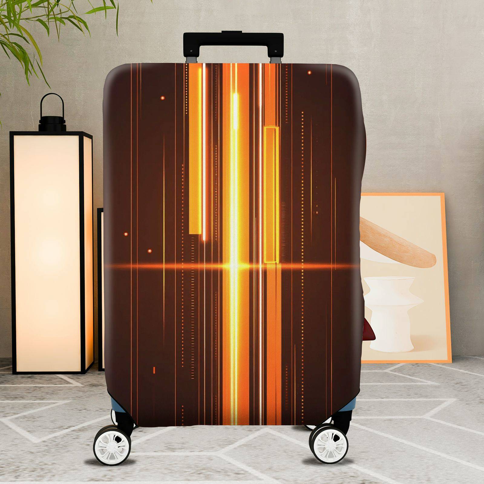 1-Piece Abstract Cyber Tech Geometric  Lines  Suitcase Luggage Cover, Stretch Protective Sleeve