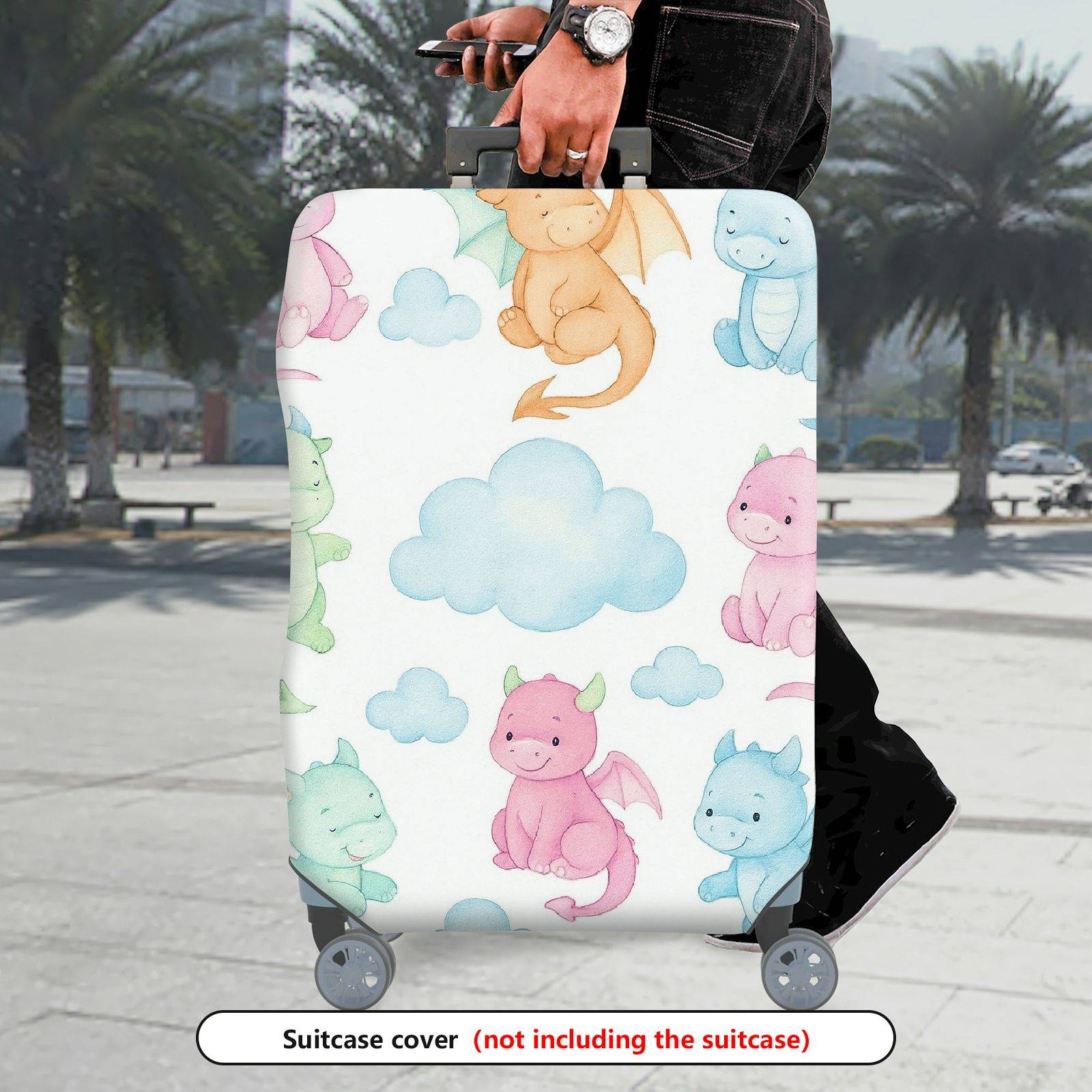 1-Piece Cute Fantasy Dragon Cloud Pastel Colorful  Suitcase Luggage Cover, Stretch Protective Sleeve
