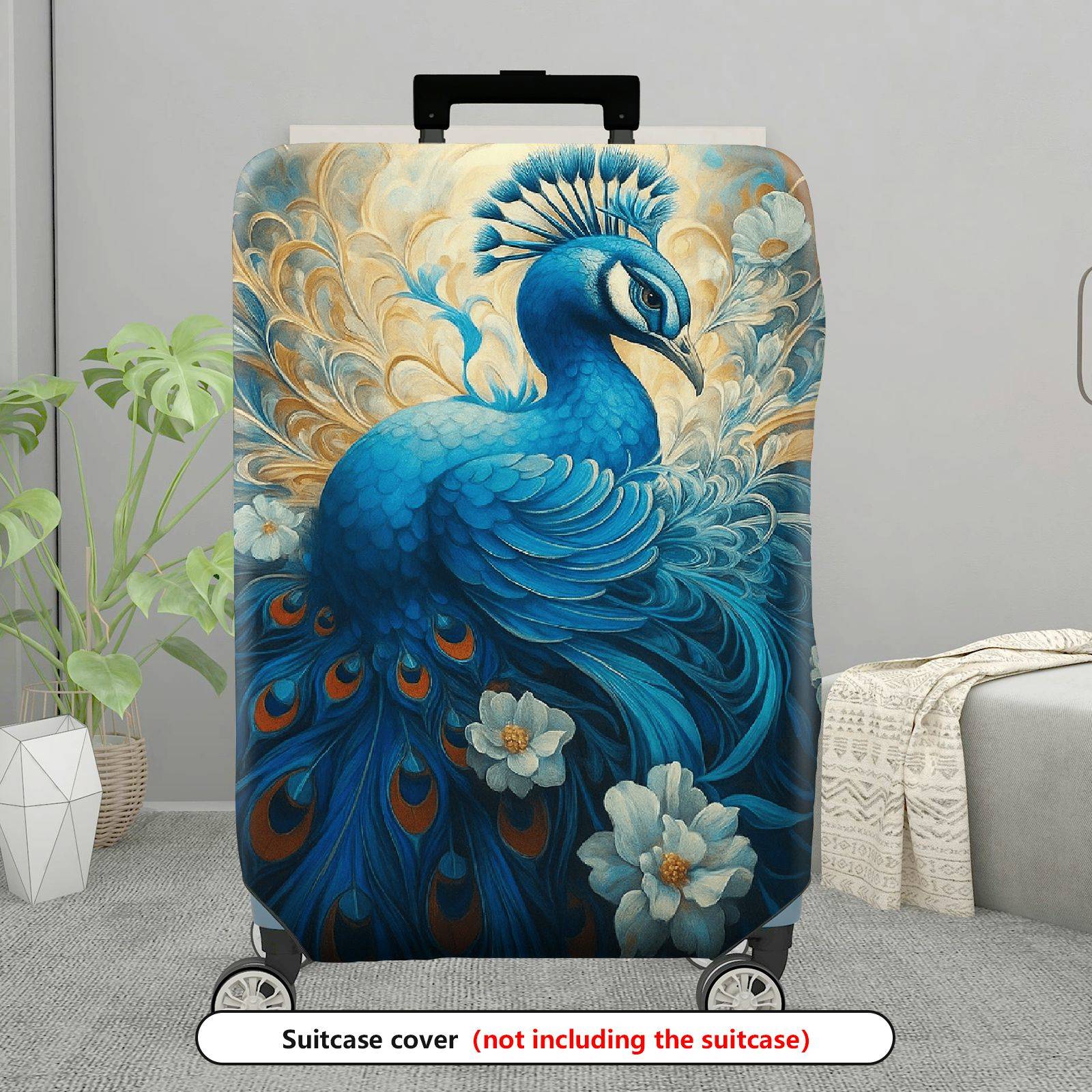 1-Piece Artistic Peacock Floral Abstract Animal Nature  Suitcase Luggage Cover, Stretch Protective Sleeve