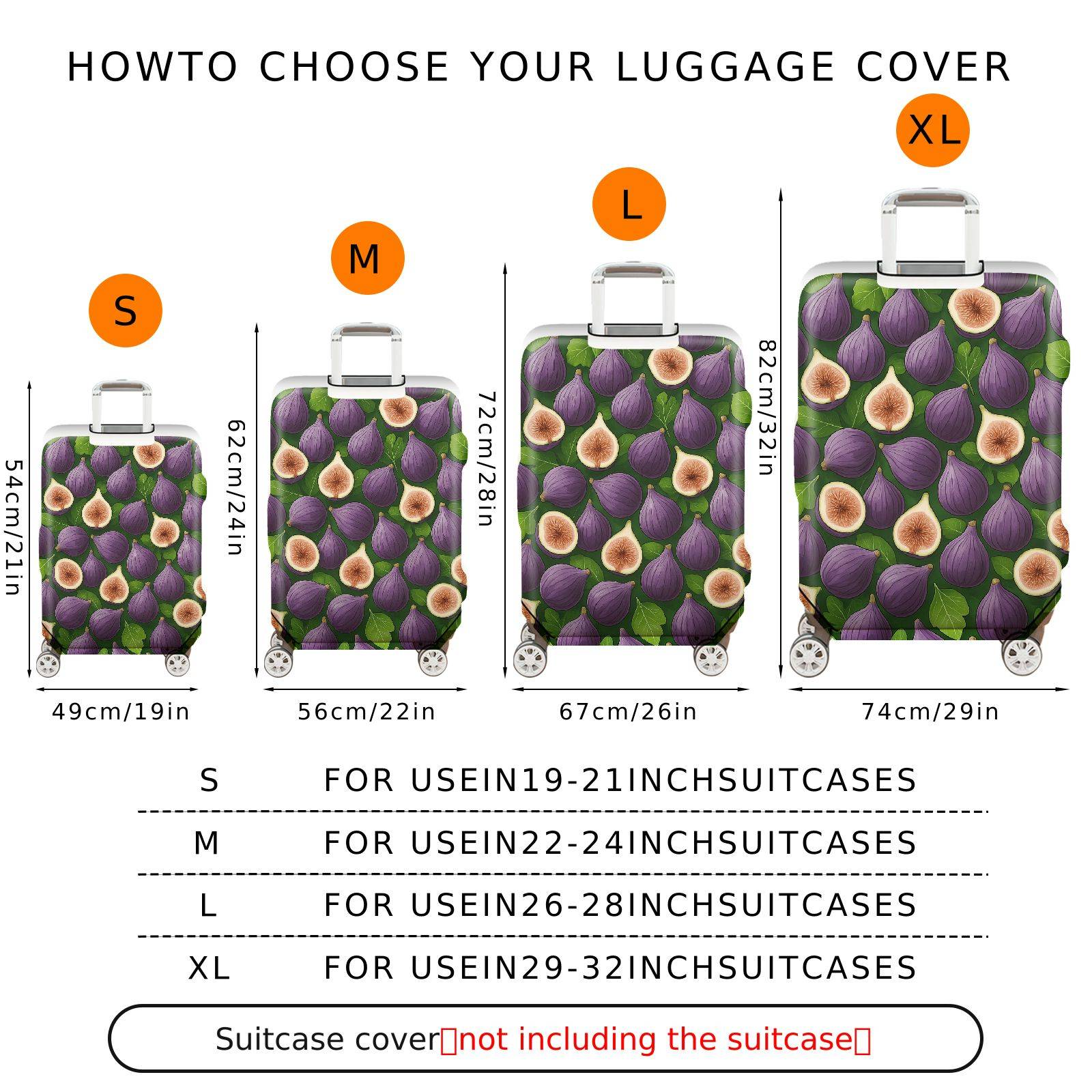 1-Piece Fig Leaf Fruit Nature Travel Holiday  Suitcase Luggage Cover, Stretch Protective Sleeve